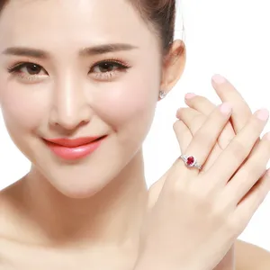 18K White Gold Plated Adjustable Birthstone Crystal Ruby Ring for Women thumbnail 4
