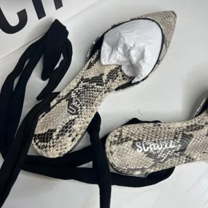Schutz Barbrah Flat Snake Print Ankle Wrap Pointed Toe Shoes Natural Black 7.5B thumbnail 4