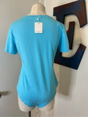 Mango Light Blue Short Sleeve Bodysuit Tee Sz L NWT thumbnail 2
