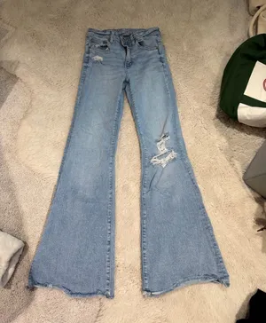 American Eagle Outfitters Light Blue Distressed Flare Jeans thumbnail 1