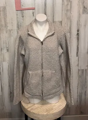 Natural Reflections Women Sz XL, Fleece Zip Up Jacket Beige Oatmeal thumbnail 1