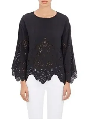 Ulla Johnson Black Eyelet Althea Cutwork Blouse 100% silk size 4 thumbnail 1