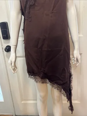 WOMAN STRAPPY SHORT SATIN ZW ASYMMETRIC LACE DRESS Size XL thumbnail 5