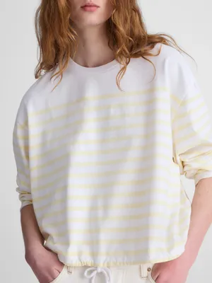 Madewell women’s The Perfect Tie-Waist Tee Jersey yellow white stripe Size L NWT thumbnail 1