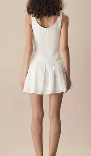 RIHOAS Women's White Boat Neck Jacquard Cotton Mini Dress 3 thumbnail 2