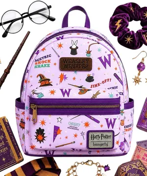 Loungefly Harry Potter Weasleys Wizard Wheezes Mini Backpack Purple Rare 11x10” thumbnail 1