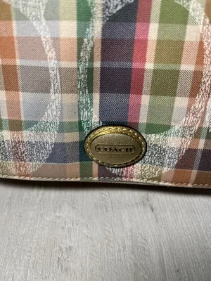Rare COACH Multicolor Plaid Patent Cosmetic Pouch thumbnail 3