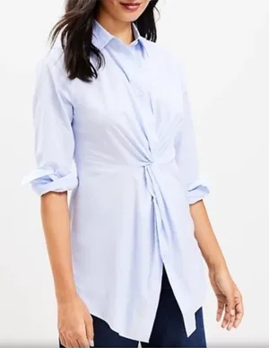 LOFT Light Blue Button-Down Shirt thumbnail 1