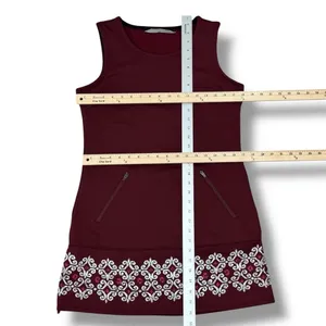 Athleta Sleeveless Tunic Fleece‎ Lined Scuba Knit Dress Maroon Small thumbnail 12