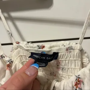 American Eagle White Floral Smocked Tank Top thumbnail 5