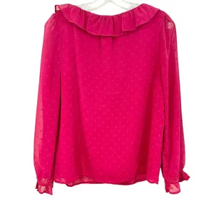 J. Crew Ruffle V-Neck‎ Long Sleeve Blouse Women's Small Raspberry Boho Hippie thumbnail 5