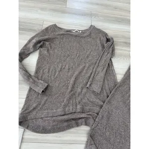 Soft Surroundings Ribbed Knit Lounge Set Tunic Top & Wide Leg Pants Taupe Brown thumbnail 2