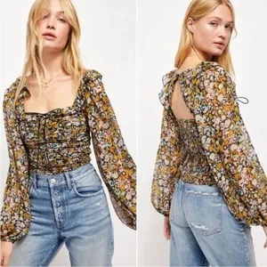 Free People Mabel Printed Blouse in Black Combo Size Small‎ Floral thumbnail 14