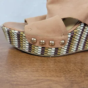 Nine West Womens Jaimy Sandals 7 Tan Leather Open Toe Cork Platform Wedge Heels thumbnail 12