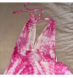 Halter Backless Tie Dye Dress Pink Size L thumbnail 3