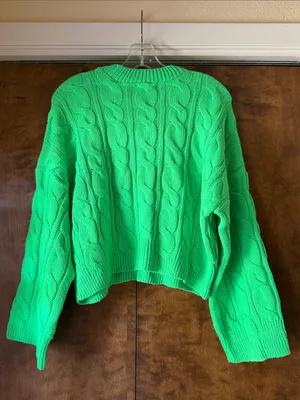 ASOS Neon Green Cable Knit Oversized Crewneck Sweater. Size 4 thumbnail 6