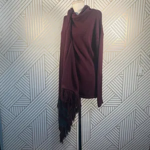 CAbi Port Wine‎ Fringe Wrap Cardigan Sweater thumbnail 8