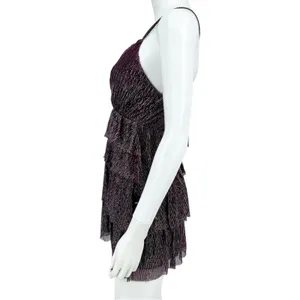 Lulus Dress Women Size Small‎ Glowing Gorgeous Mini Magenta Metallic Tiered NWT thumbnail 2