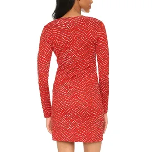 Diane Von Furstenberg Reina silk dot‎ long sleeve dress red white sz 4 thumbnail 2