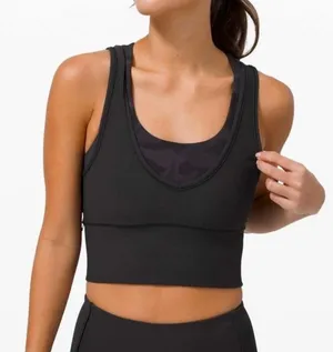 lululemon athletica power pivot ribbed tank top tight fit cropped black size 2 thumbnail 1