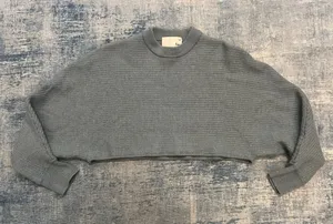 Aritzia Wilfred Free Blue Gray 100% Merino Wool Lolan Cropped Sweater Size 2 thumbnail 1