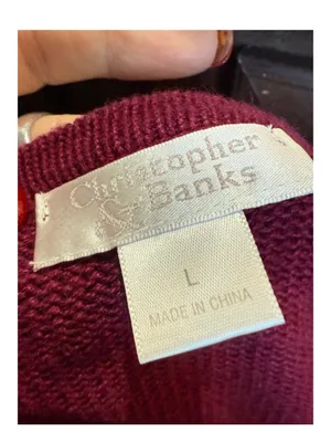 Christopher & Banks Maroon V-Neck Button Cardigan with Autumn Leaf Embroidery thumbnail 5