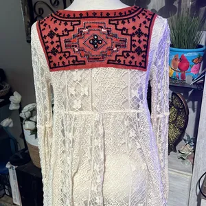 Free People Cream Lace Top with burnt orange Embroidery size small thumbnail 5