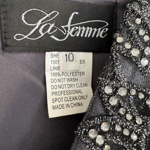La Femme 26447 Two Tone Satin A-Line V-Neck Gown Platinum Silver Gray thumbnail 14