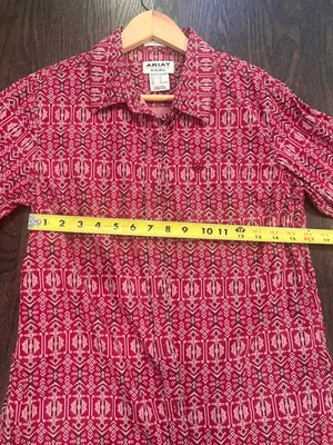 Ariat Women’s Red Geometric Button-Down Shirt Fitted Western Boho thumbnail 8