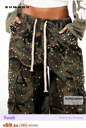 Camo cargo pearl oversized pants Green thumbnail 4