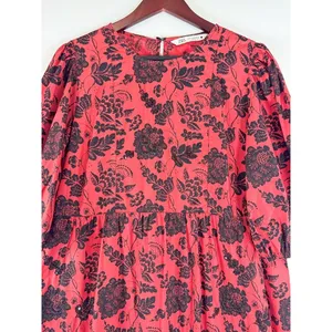 ZARA Womens Dress Red Midi Floral Shift Sequin Tiered 3/4 Sleeve Boho Medium thumbnail 7