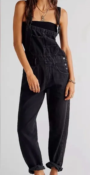 Free People Ziggy washed black denim Jean Overalls size xs oversized thumbnail 1