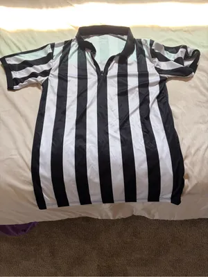 Women’s Black & White Striped Referee Polo Shirt size small thumbnail 3