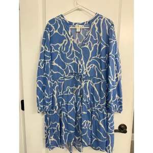 H&M Blue Abstract Print Tiered Mini Dress L thumbnail 3