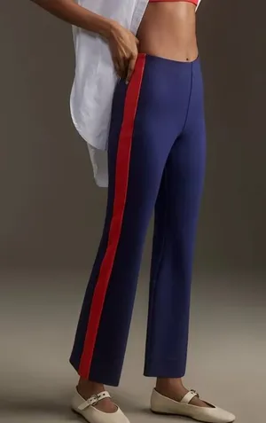 Anthropologie Maeve Margot‎ Kick-Flare Pants Blue With Red Stripe Size Medium thumbnail 1