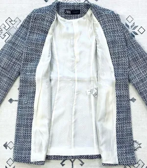 ZARA Long Structured Tweed Button Down Blazer Coat Small thumbnail 11