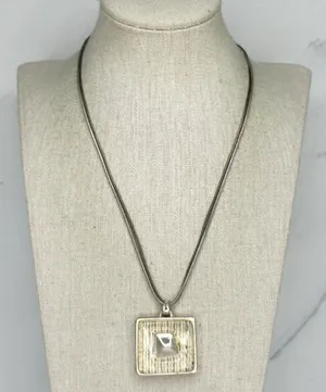 Chico's Double Strand Cord Square Striped Silver Tone Pendant ✨ thumbnail 6