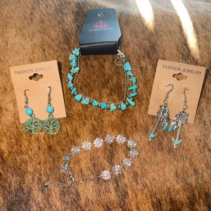 Paparazzi 4 piece NEW turquoise jewelry boho/western earrings/ bracelets thumbnail 2