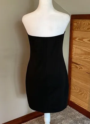 Unbranded Classic Basic Black Bodycon Stretchy Strapless Mini Dress thumbnail 3