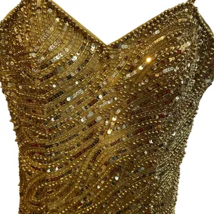 VTG Nite Line AJ Bari Gold Beaded Silk Dress Sweetheart Evening Gown 4 Trophy thumbnail 5
