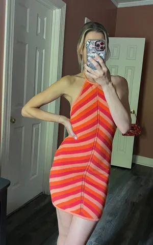 RUNAWAY THE LABEL Crochet Striped Halter Dress thumbnail 1