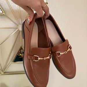 LOFT Horsebit Loafers Cognac Brown Gold Bit Size 6 Vegan Leather Classic Preppy thumbnail 2