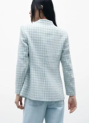 ZARA houndstooth lapelless blazer thumbnail 4