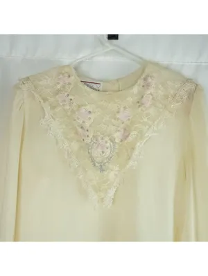 Synergy Vintage Ivory Floral Lace Blouse Womens 6 Small thumbnail 4