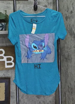 Disney Juniors Stitch Graphic Tunic T-Shirt Tee Blue S thumbnail 1