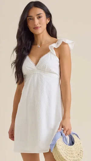 Altar'd State Kristin Clip Dot White Ruffled Mini Dress Size Medium thumbnail 1
