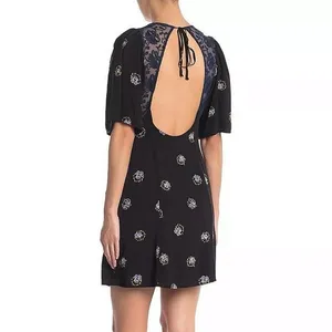 Free People Mockingbird Black Floral Deep V-Neck Open-Back Lace Mini Dress Sz 2 thumbnail 14