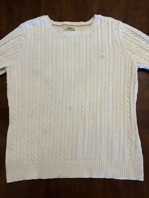 IZOD Womens Cable Knit Sweater White Crew Neck Cotton Size M Preppy Classic Y2K thumbnail 1