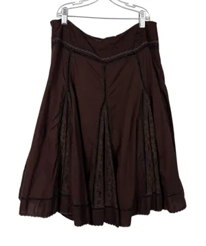 WDNY Vintage Y2K Brown Whimsygoth Lace Pleated Trim Knee Length Skirt Size 8 thumbnail 1
