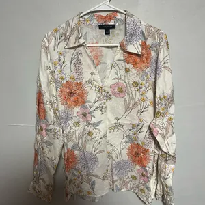 Ann Taylor Floral Blouse - Cream, Orange, Purple thumbnail 2